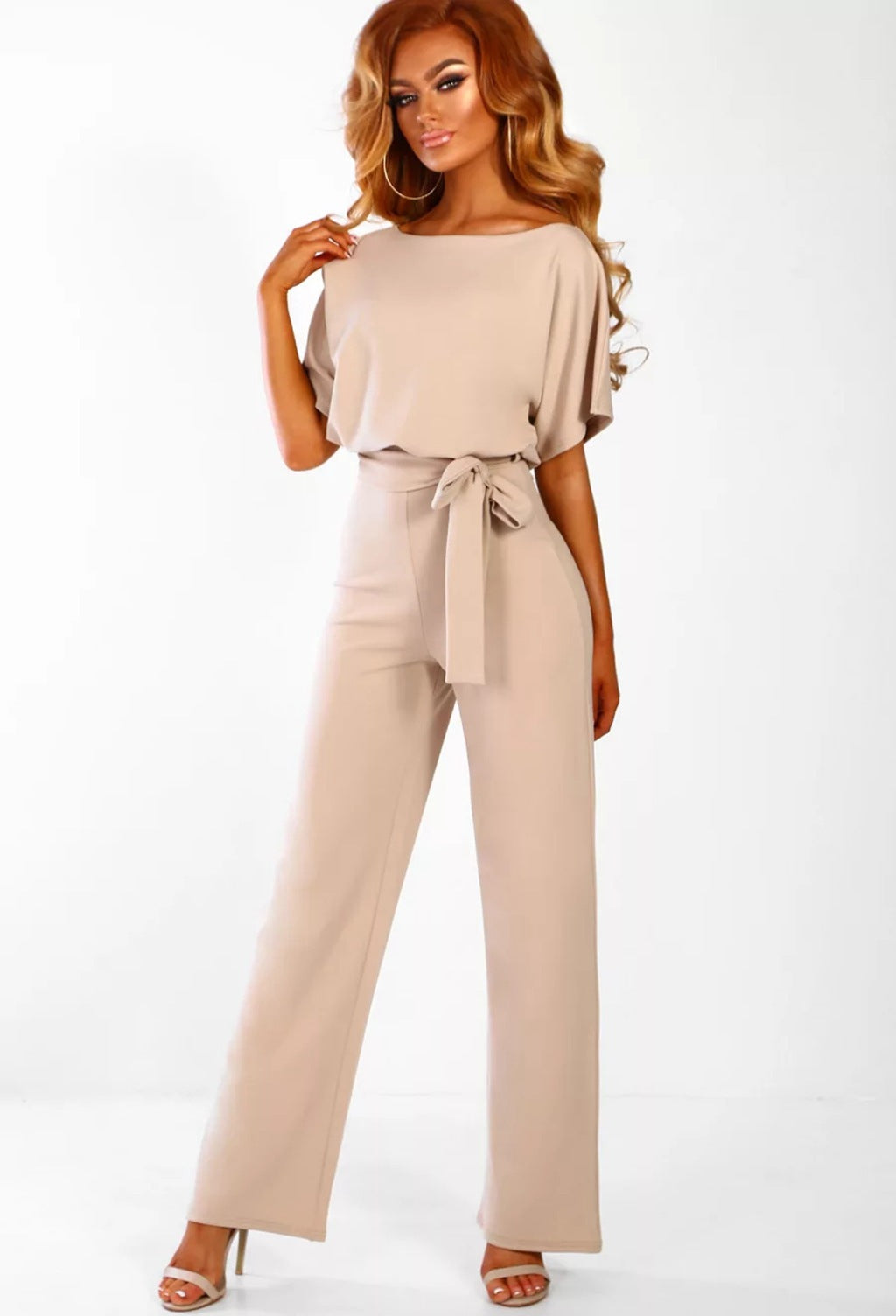 Button & Tie Short Sleeve Pants Jumpsuit