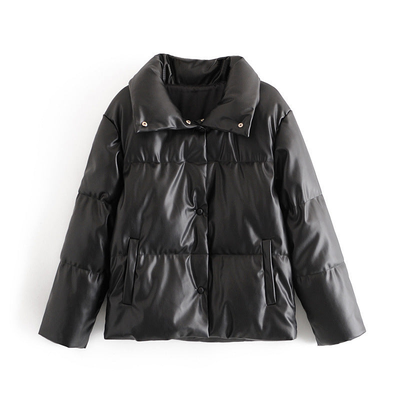 Faux Leather Cotton Stuffed Jacket