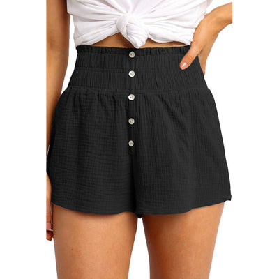 Solid Color High-waisted Button-embellished Straight-leg Pants (Plus Sizes)