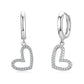 925 Sterling Silver/White Gold Plated  Heart Dangle Drop Earrings