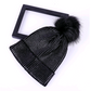 Shiny Warp Knit Wool Hat w/Black Pom