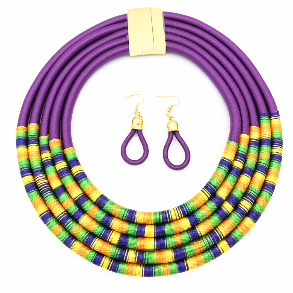 African Multilayer Choker Necklaces w/Earrings