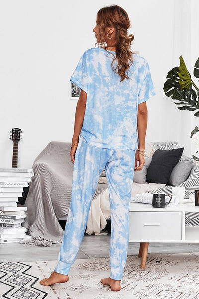 Tie-Dye V-Neck T & Long Pants Two Piece Set