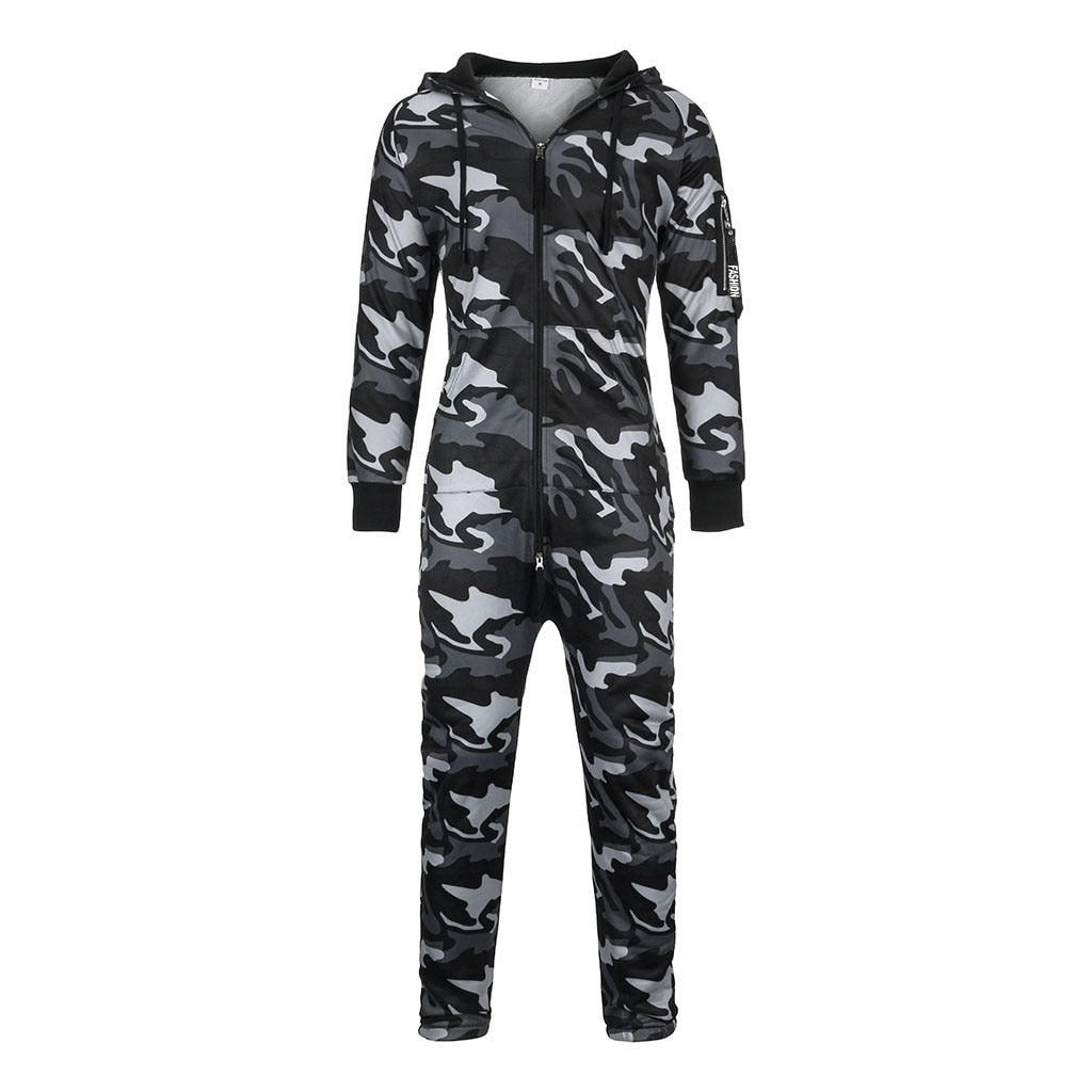 Camouflage Fleece Jumpsuit w/Hood