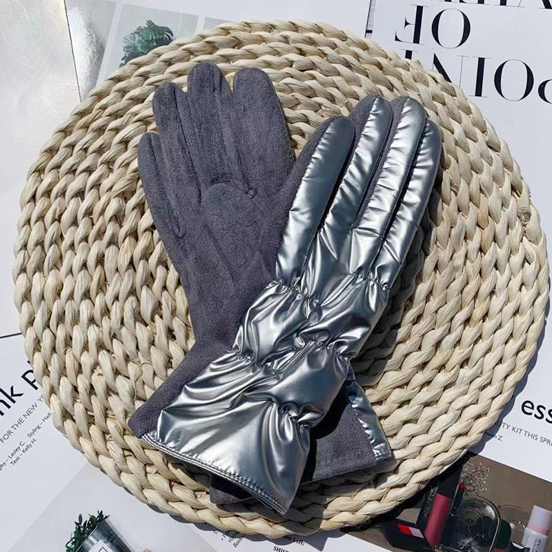 Shiny Suede Waterproof Down Riding Gloves