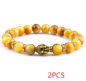 Buddha Head & Tiger's Eye Charm Bead Bracelet