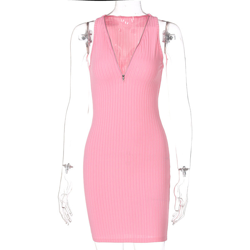 Fitted Knitted Sleeveless Pullover Mini Dress
