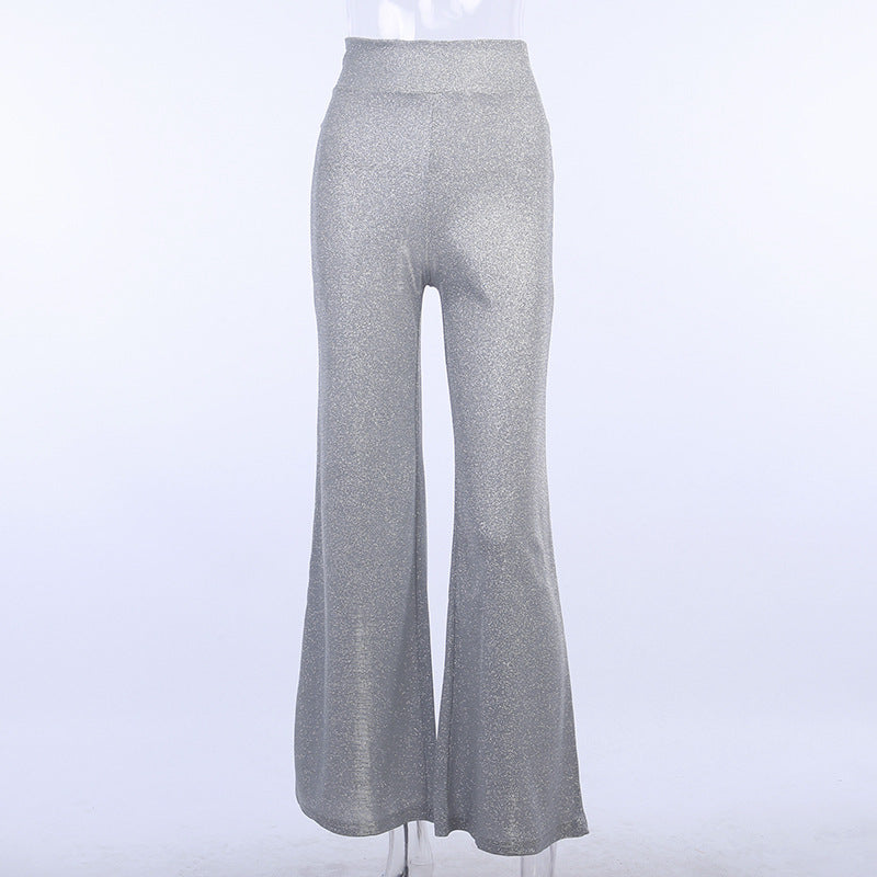 Silver Shiny Wide-leg Pants