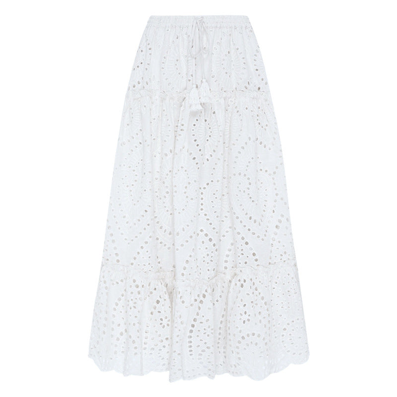 Western Lace Long White Cake Cotton Skirt