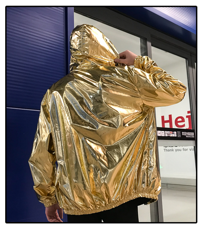 Gold or Silver Hooded Reflective Laser Show Shiny Jacket
