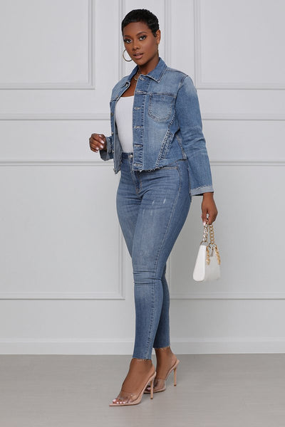 Stretch Denim Jean Short Jacket (up to 2XL)