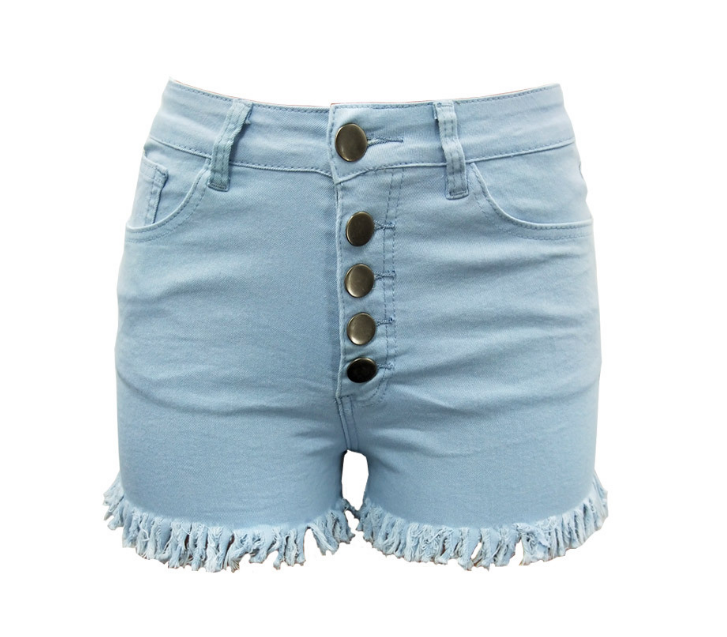 High Waist Denim Shorts w/Fringe Trim