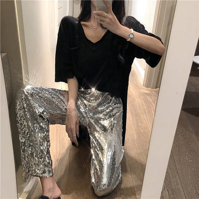Loose Fitting Shimmering Silver Pants