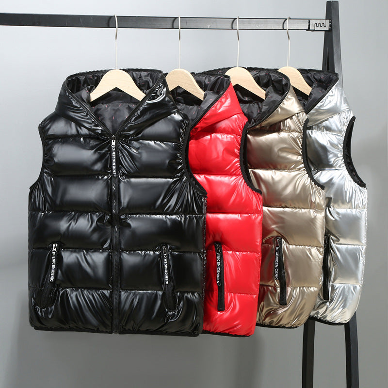 Shiny Down Cotton Vest w/Hood (up to 6XL)