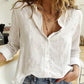 Solid Color Loose Fitting Long Sleeve Linen Shirt (Plus Sizes)