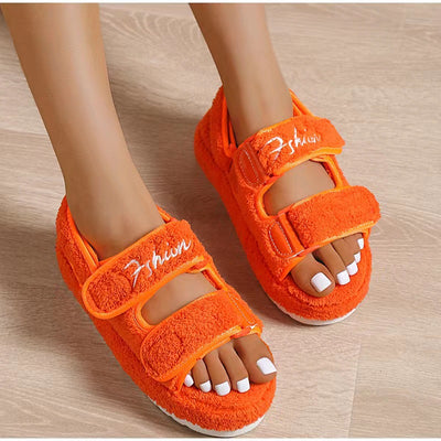 Velcro Plush Platform Sandals