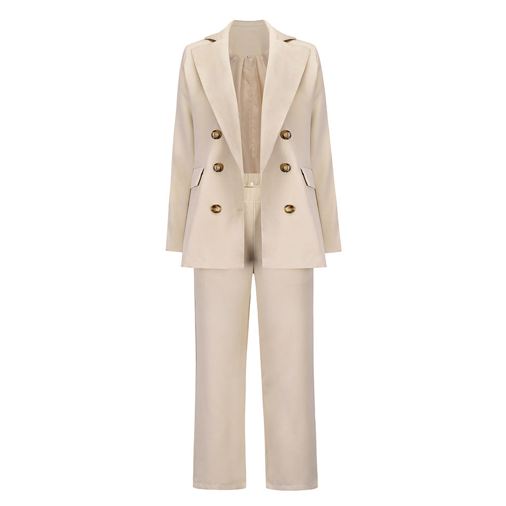 Double-Breasted Suit Jacket w/Straight Leg Pantsuit
