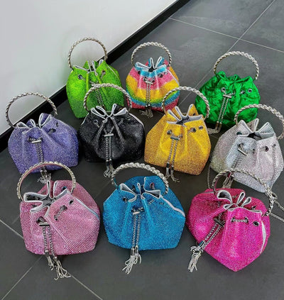 Round Handle Diamond Tassel Bag