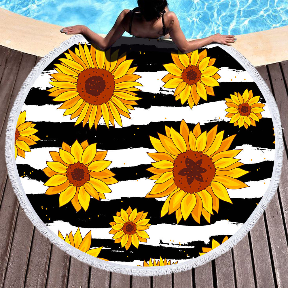 Round Sunflower Beach Towel