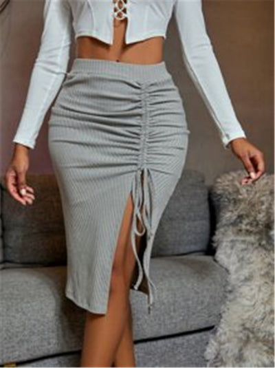 Mid Length Irregular Cut Split Skirt