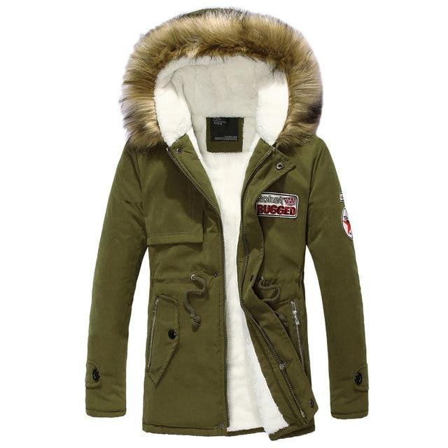 Thick Padded Fleece Army Parka w/Furry Hood