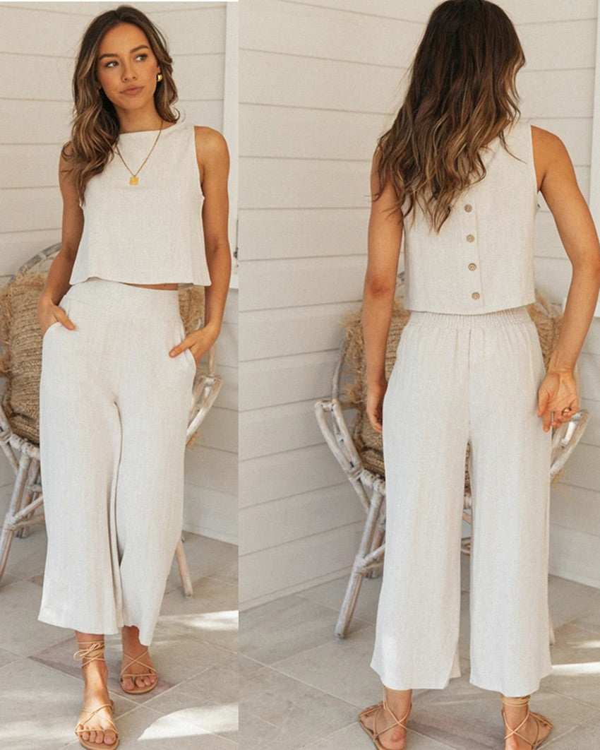 Sleeveless Top and Cropped Pants Two Piece Set