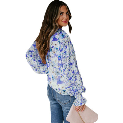 Floral Lantern Sleeve Loose Fitting Shirt (Plus sizes)
