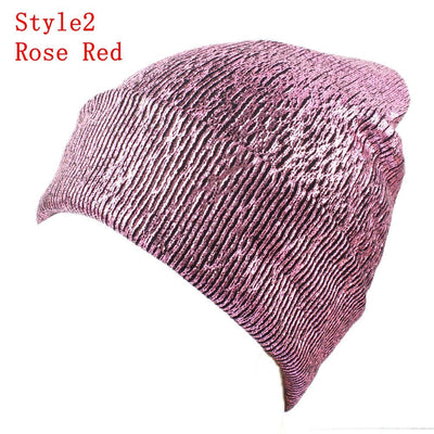 Shiny Warp Knit Wool Hat w/Black Pom