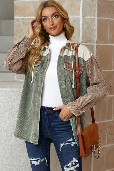 Snap Front Hooded Corduroy Jacket