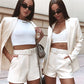 Blazer Top Short Pants with Matching Belt Suit Set