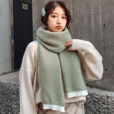 Long Knitted Herringbone Scarf