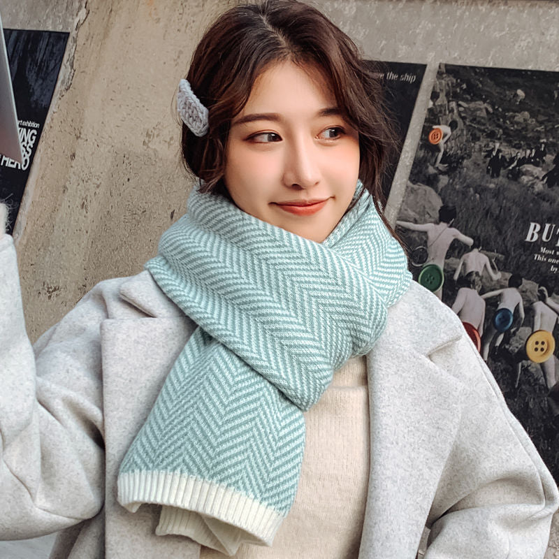 Long Knitted Herringbone Scarf