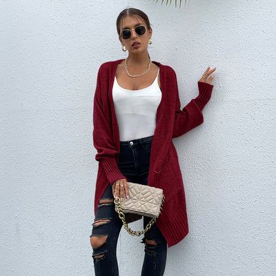 Long Loose Fitted Knitted Sweater with Pockets