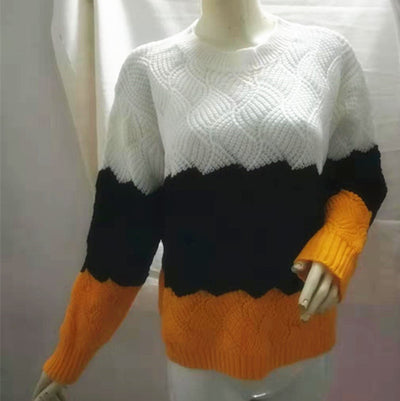 Loose Knit Tri-color Cotton Sweater