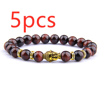 Buddha Head & Tiger's Eye Charm Bead Bracelet