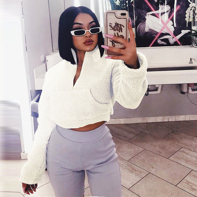 Fluffy Crop Top Hooded Sweater