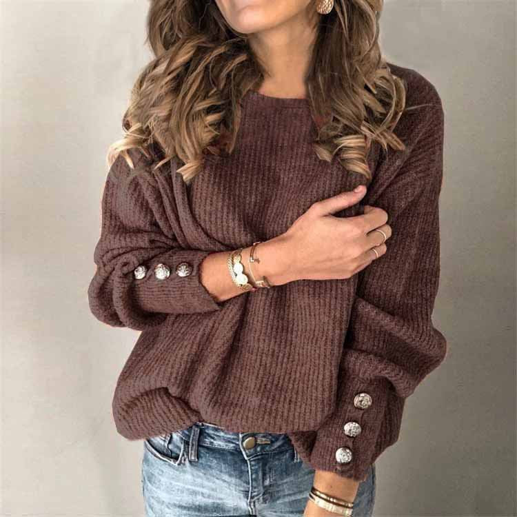 Long Sleeve Round Neck Button Knit Shirt