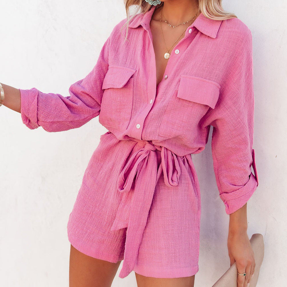 Loose Button Two Piece Playsuit