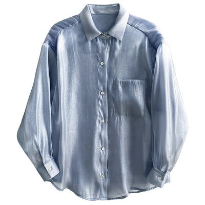 Shiny Long-sleeved See-thru Tencel Shirt