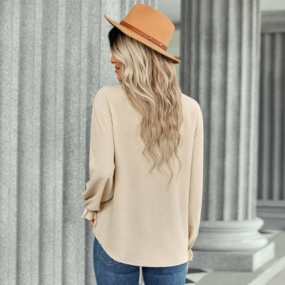Flared Sleeve V-Neck Button-Down Shirt