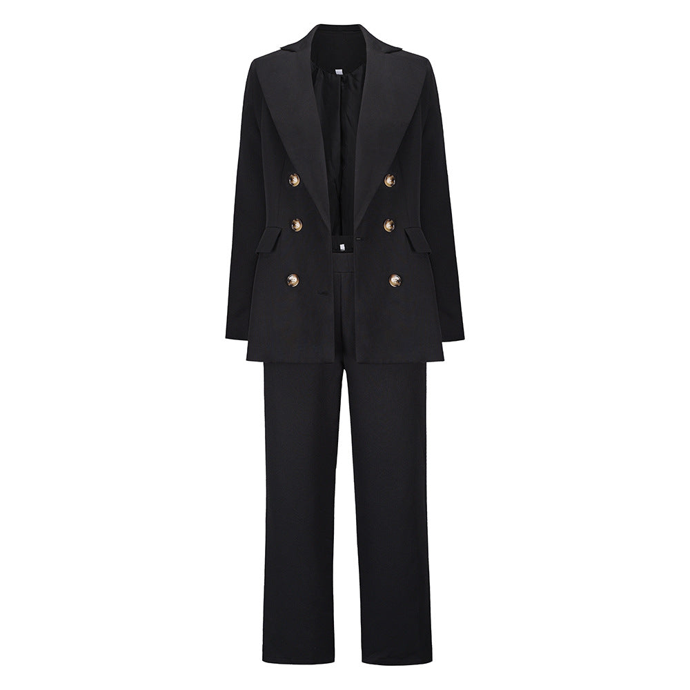 Double-Breasted Suit Jacket w/Straight Leg Pantsuit