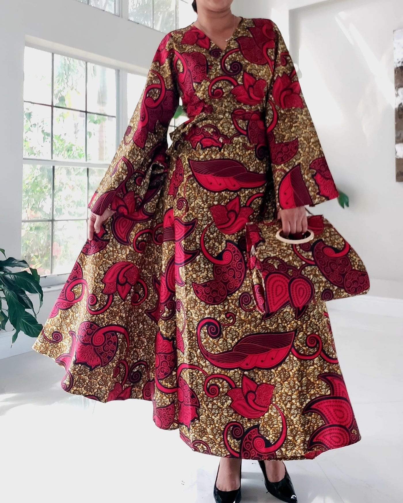NEW Long Wrap Dress, Scarf & Pocketbook Set