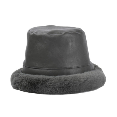Pu Leather & Faux Fur Trim Flat Top Hat