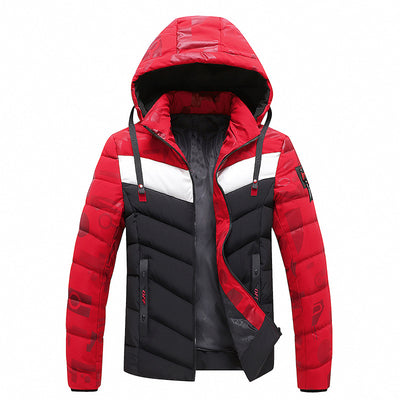 Cotton-padded Color Matching Coat w/Hood