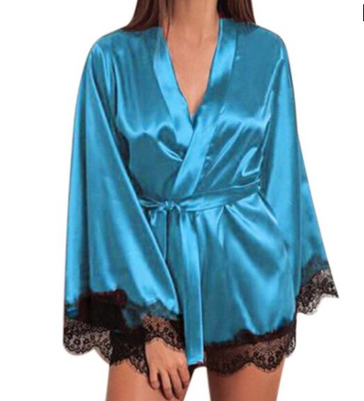 Ice Silk Nightdress with Lace Trim