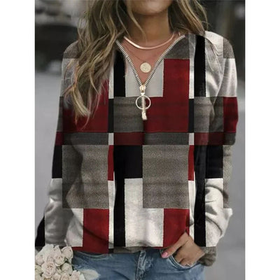Hipster Block  Zip V-neck Shirt (up to 5XL)