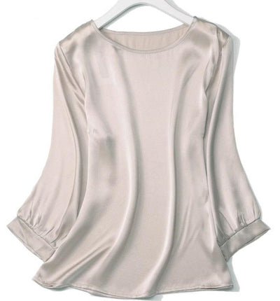 Lantern Sleeve Silkworm Pearl Satin Shirt