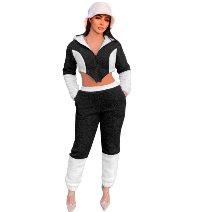 Color Block Teddy Fleece Two Piece Set