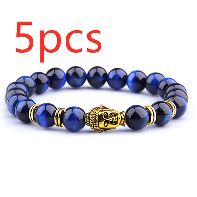 Buddha Head & Tiger's Eye Charm Bead Bracelet