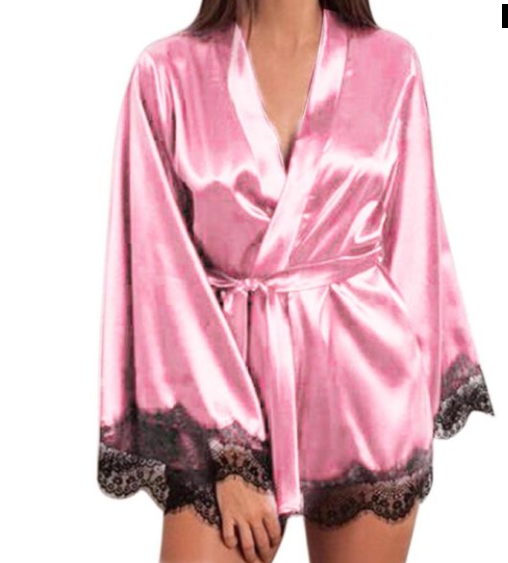 Ice Silk Nightdress with Lace Trim